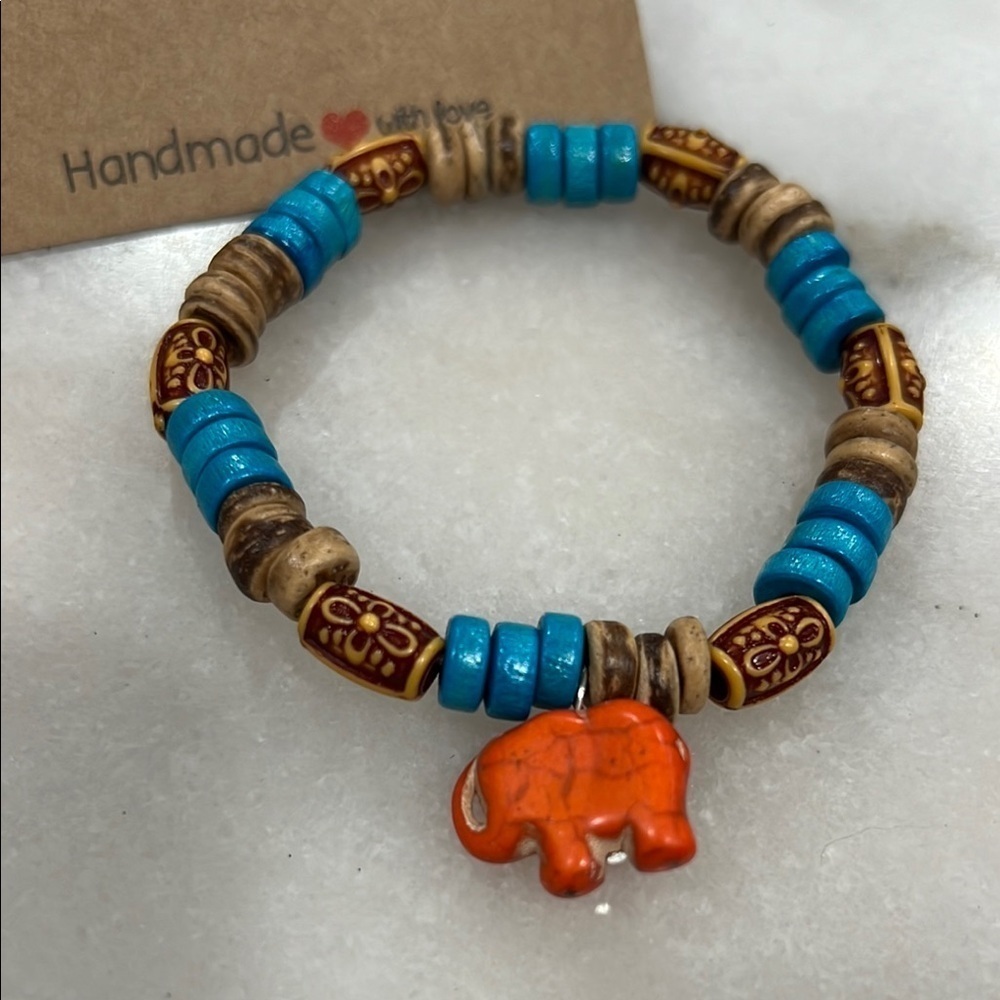 Handmade Beaded Bracelet with Wagnerite Elephant Charm